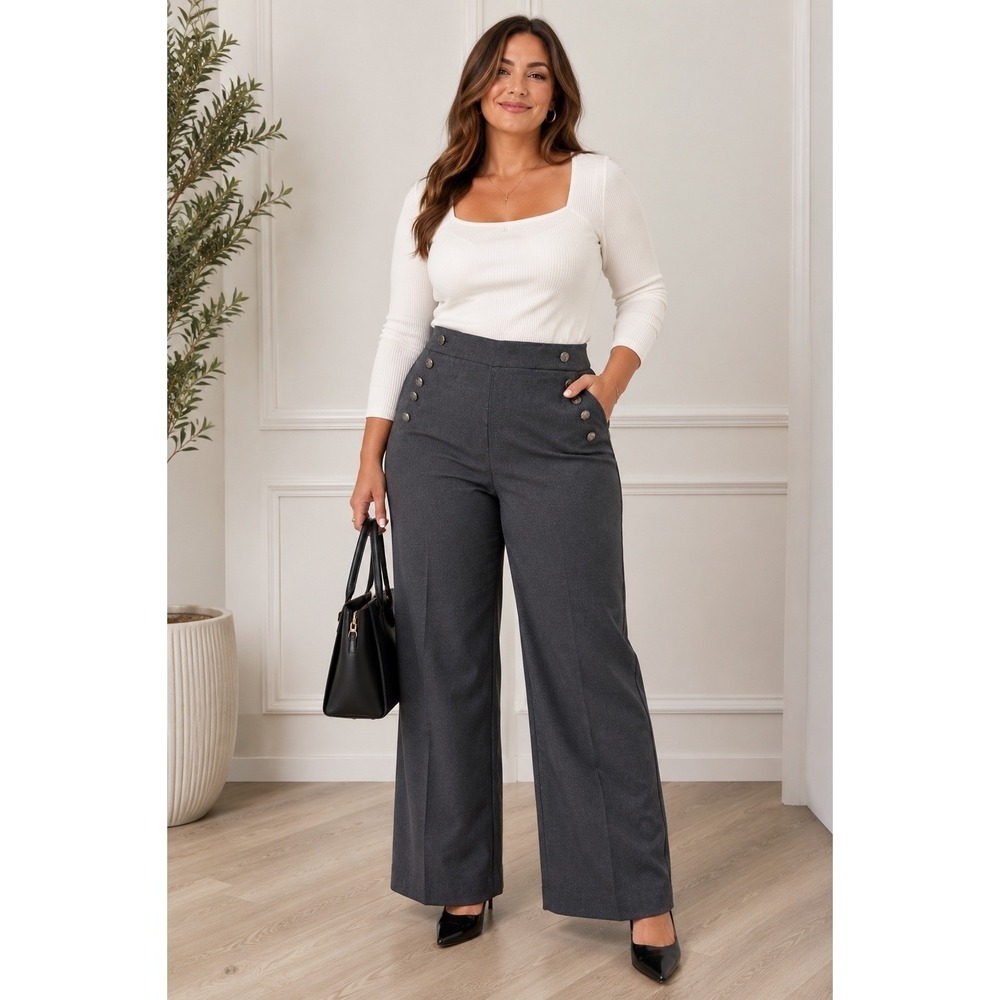 NWT Maison d'Amélie Paris Sailor Pants Women's 12 Gray Wide Leg